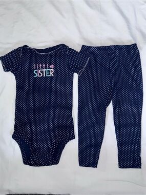 Simple Joys by Carter's size 24M blue polka dot LITTLE SISTER Bodysuit pants set